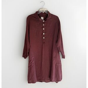 Match Point 100% Tunic Top Dress Pockets Button Wine Lagenlook Breathable Large